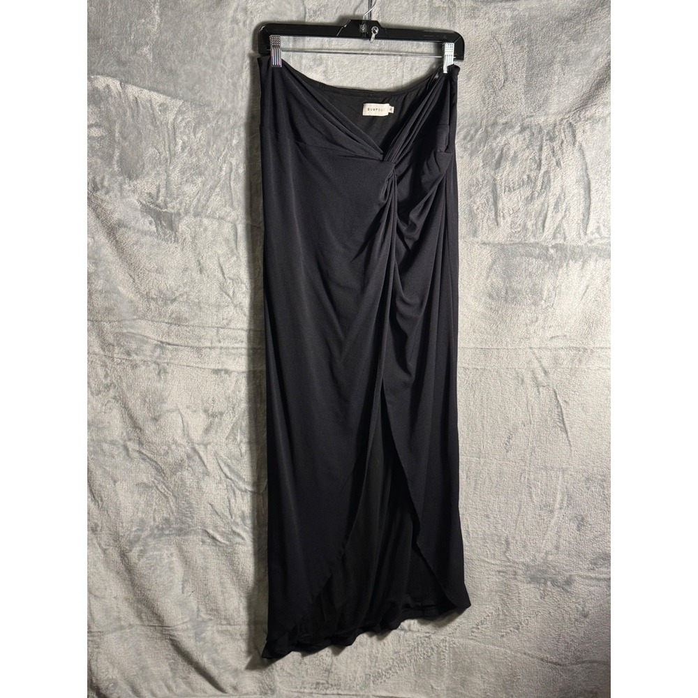 BUMPSUIT Black Draped midi dress swim cover with Slit Size XL